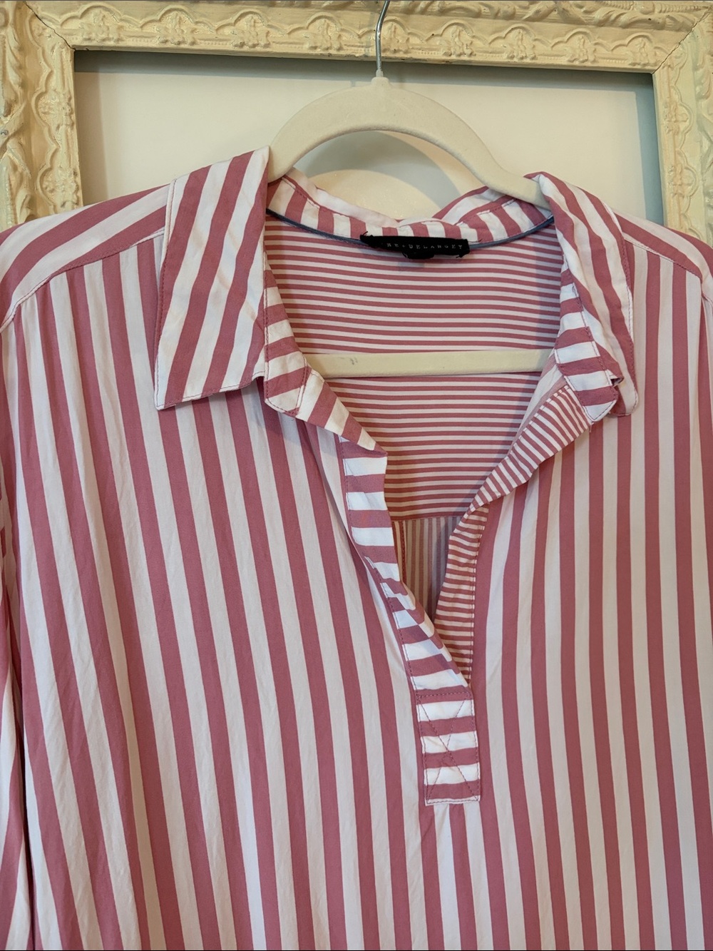 JANE + DELANCEY | Striped Pink and White Collared Women's Top - Picture 4 of 14